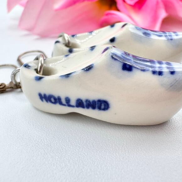 Holland Delft Clog Earrings Ceramic Tourist Whimsical Cute Travel European Fun - Picture 6 of 13